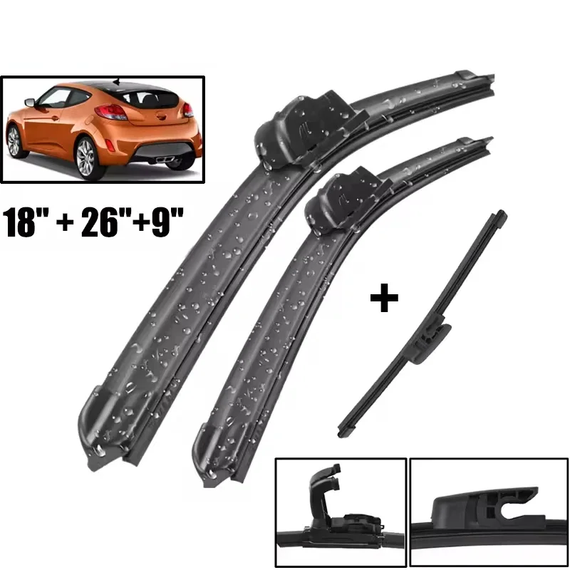 

Wiper Front & Rear Wiper Blades Set Kit For Hyundai Veloster MK1 2012 - 2018 Windshield Windscreen Window 26"+18"+9"
