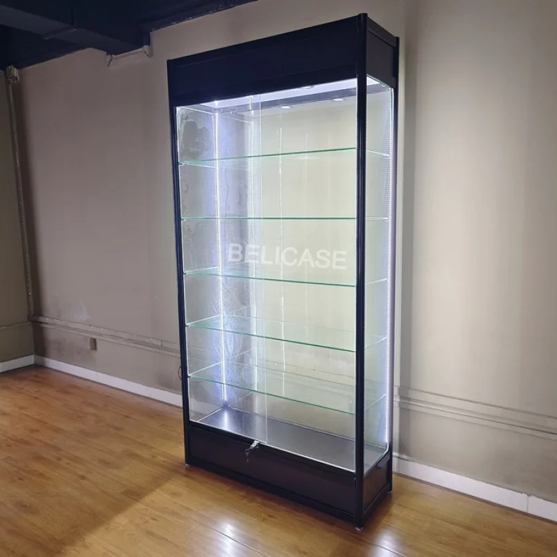 

Custom. Full Lockable SlidingStanding Floor Display Cabinet Glass Display Showcase For Smoke Products