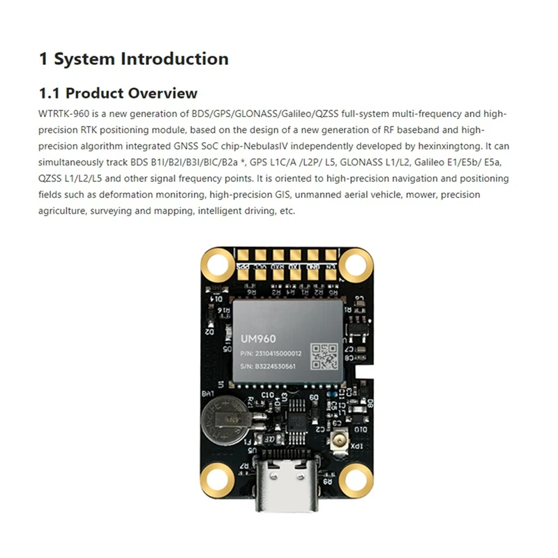 RTK-960 ZED-F9P High Precision BDS/GPS/GLONASS/Galileo/QZSS Multi-Band RTK Positioning Module