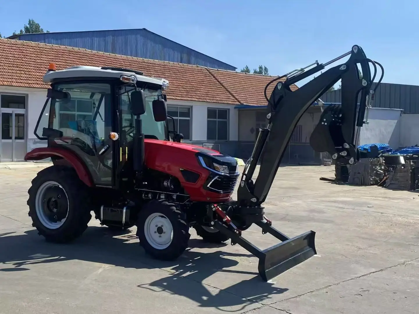 4×4 50HP 70HP  80HP Agricultural Tractors Cabin+AC With excavator 4WD Wheeled Changchai Engine Farming Tractor