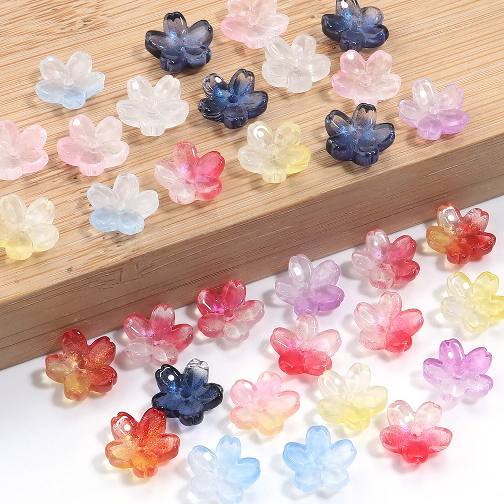 50PCS Cherry Blossom Shaped Glass Beads Loose Spacers Lampwork Beads for Jewelry Hair Clothing Decoration DIY Accessories Supply
