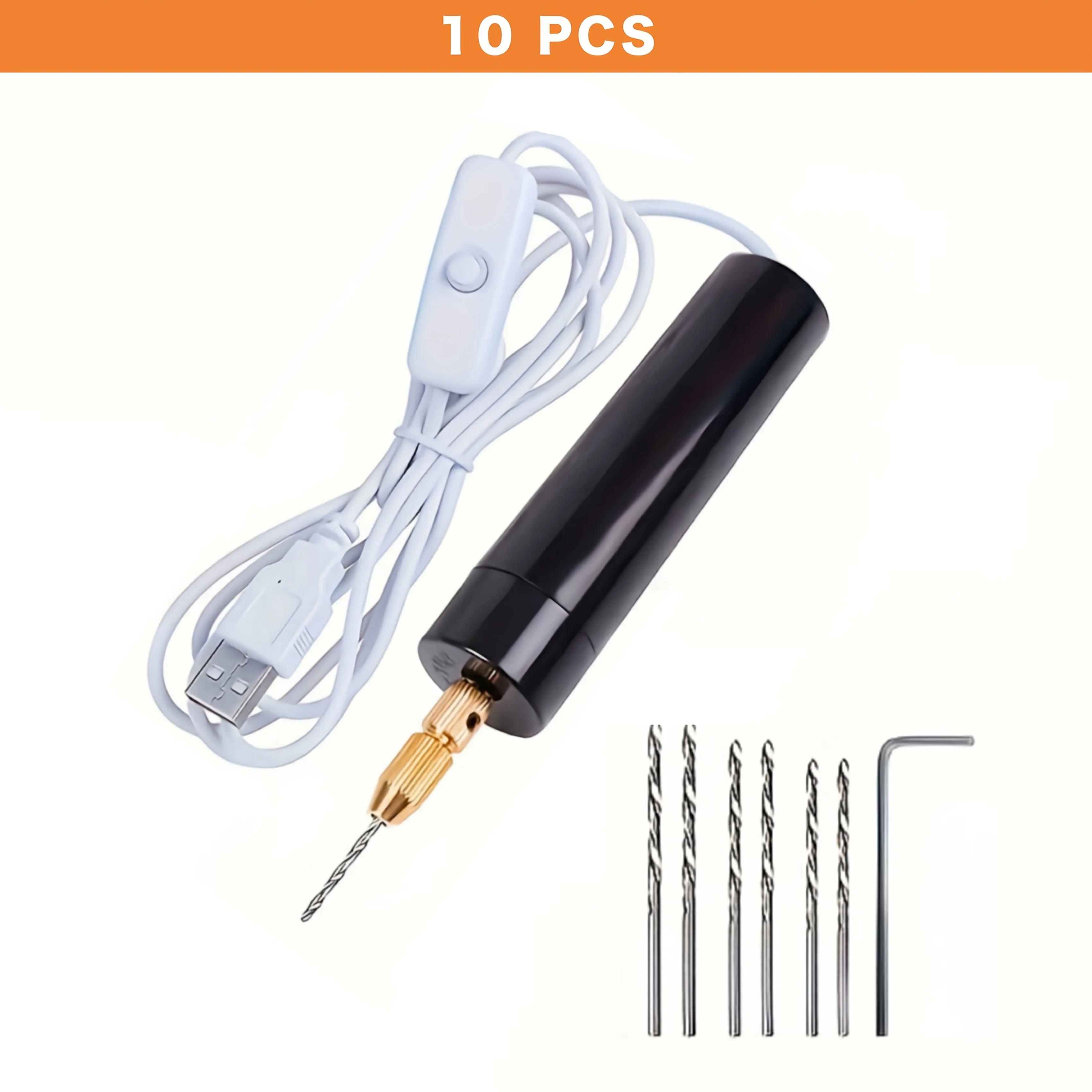 【Mini Electric Drill Set】10Pcs/110Pcs/410Pcs Usb-Powered Mini Electric Drill Set with Drill Bits, Electric Mini Drill with Wrench, Hex Shank Vise, Resin Casting Mold, DIY Keychain, Craft Making, for Resin, Plastic, Wood, Polymer Clay, Jewelry, Keychain Pendant Making Three Different Combinations to Meet Your Different Needs