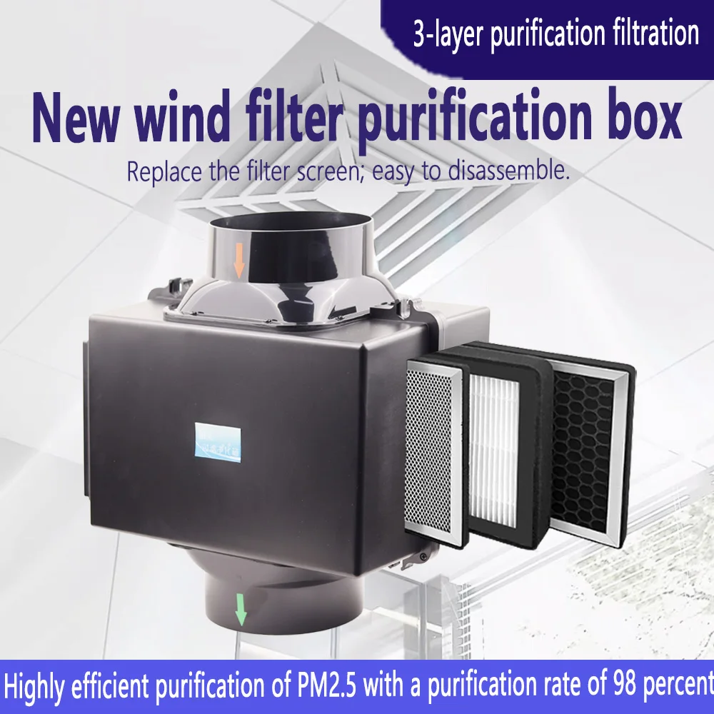 3 Layers Purification Filter Box with Hepa and Carbon Filter For Ventilation System HVAC System Heating And Cooling Ventilation