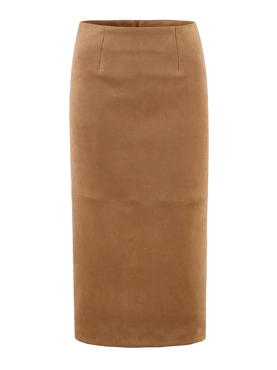 

Американская юбка трапециевидной формы, женские универсальные юбки средней длины с высокой талией, приталенная замшевая ткань с разрезом Ba