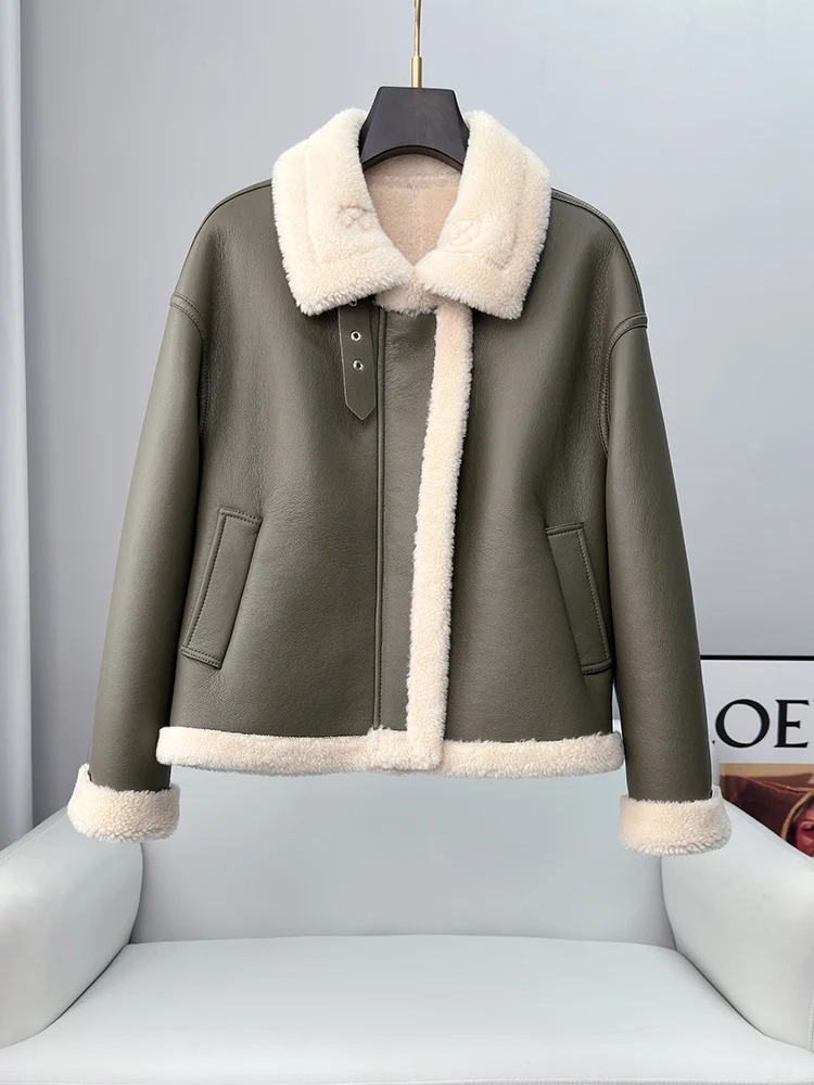 2023 Winter New Sheep Fleece Short Coats for Women Fashion Simple Stand Collar Lamb Wool Coat Office Lady Solid Jacket