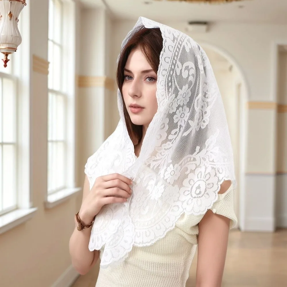 

Винтажный белый кружевной шарф с вышивкой в горошек, тонкий платок для волос, повязка на голову, головной убор, аксессуар для волос, шарф-шаль для женщин