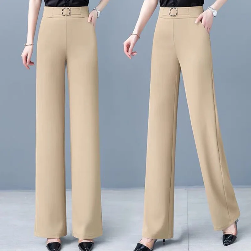 Pantalon Taille Haute artificiel astique Élégant pour Femme, Vêtement de Bureau, Couleur Unie, Nouvelle Collection Été 2024