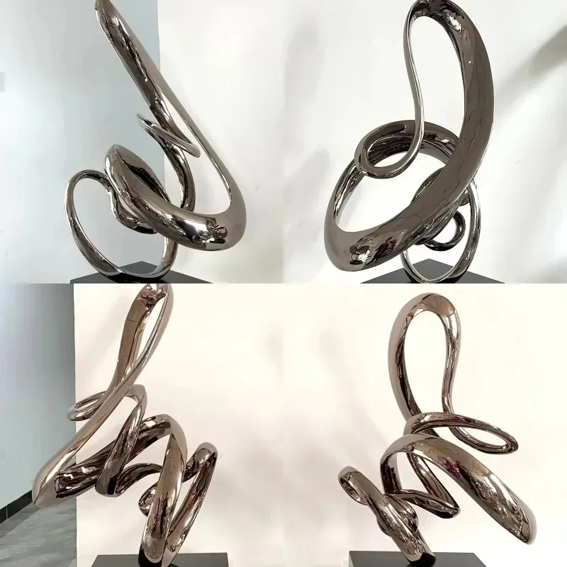 Modern home decoration metal craft factory can  abstract stainless steel sculpture electroplating color polishing technology