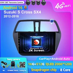 Android 16 Carplay Auto 2K Screen Car Radio Multimedia Player For Suzuki S Cross SX4 2012 - 2016 Autoradio GPS Stereo Head Unit