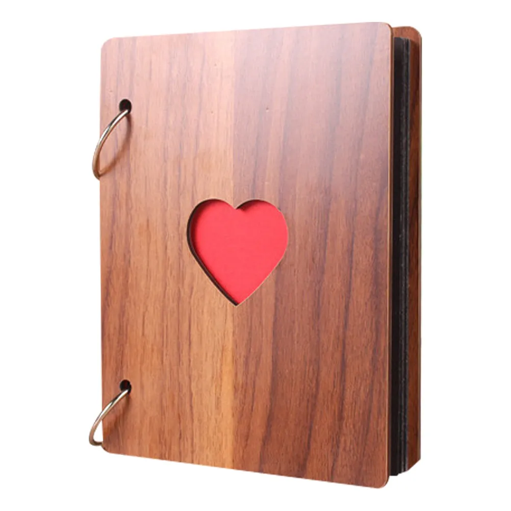 Wooden Photo Album Heart Scrapbook Album Wood Cover Travel Memory Book Wedding Anniversary Gift Creative Keepsake
