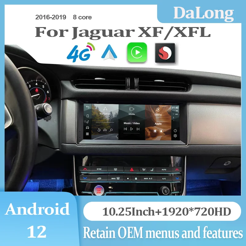 

10.25 "Android 12 For 2016-2019 Jaguar XF/XFL/X260 Media player radio retains the original features of Carplay and Android auto