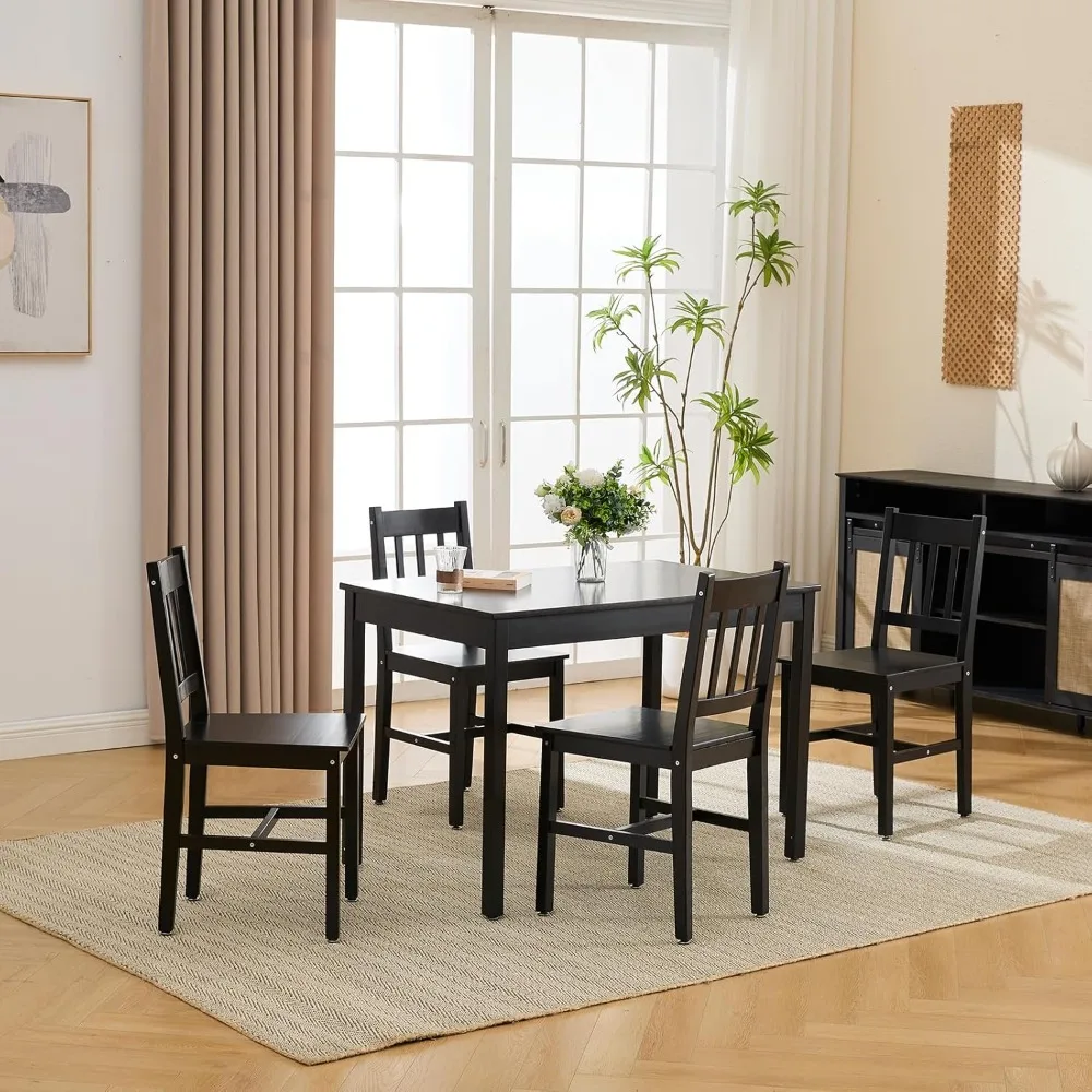 5 Piece Dining Table Set Wood Rectangle Compact Kitchen Table Set Dining Table Set for 4with Slatted Back Chairs for Dining Room