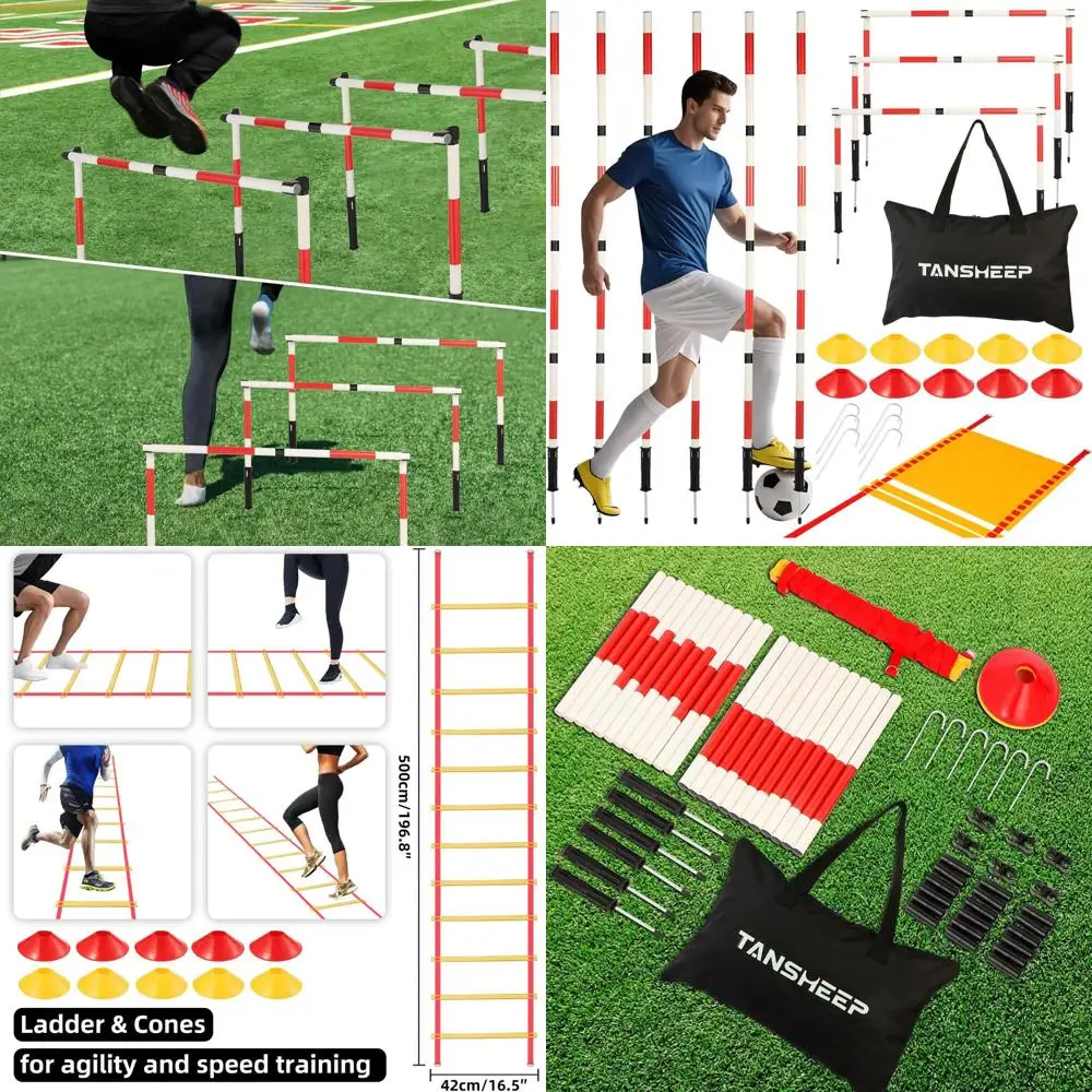 

Набор для тренировки ловкости в футболе: 6 конусов, 3 горизонтальные палки, 1 лестница для координации с сумкой, 10 футбольных конусов.