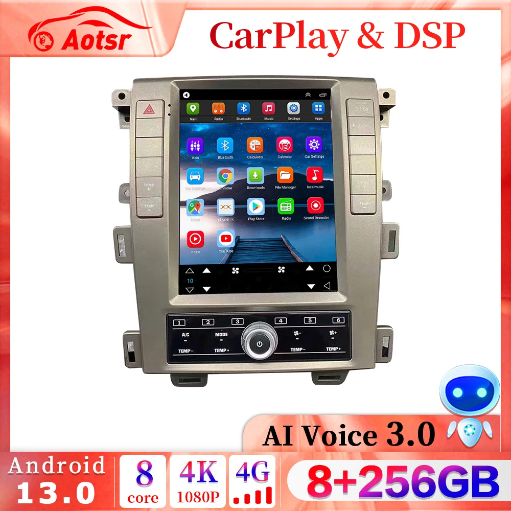 10.4 Inch Tesla Screen CarPlay For Ford Edge 2008-2014 Android 13.0 Car Radio Player GPS Navigation Stereo Multimedia Headunit