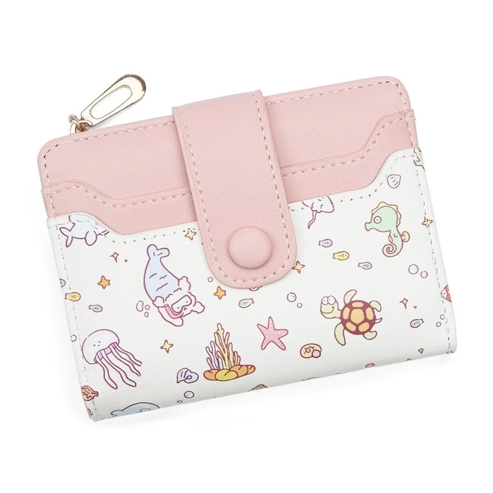 

Simple PU Leather Bifold Purse Soft Zipper Short Card Bag Storage Multi-card Slot Cartoon Card Holder Women Girl