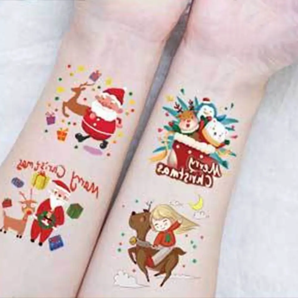 20pcs Waterproof Christmas Temporary Tattoo Stickers Santa Claus Snowman Disposable Tattoo Sticker Cartoon Cute