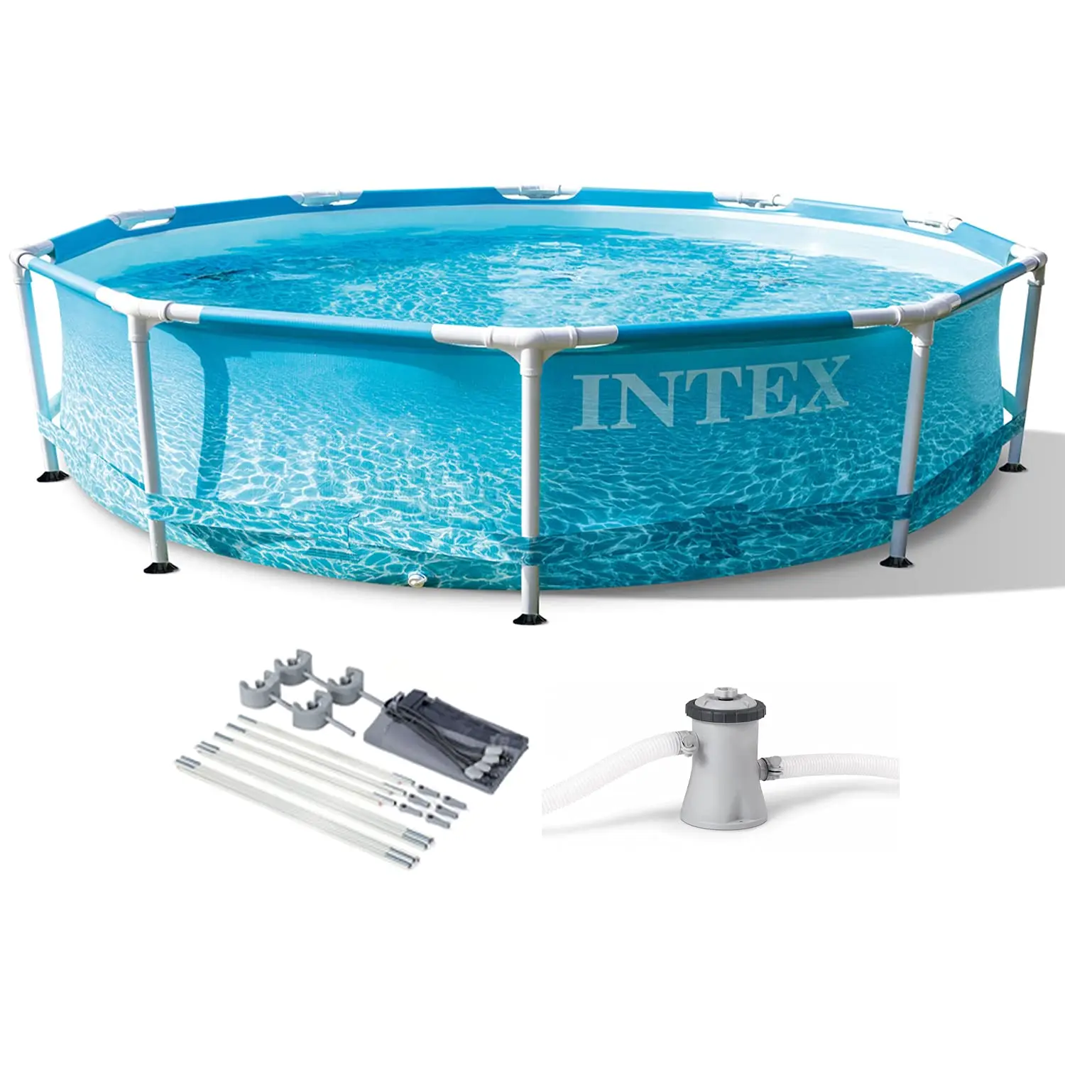 10 Feet x 30 Inch Metal Frame Outdoor Backyard Above Ground Circular Beachside Swimming Pool with Filter Pump, Custom