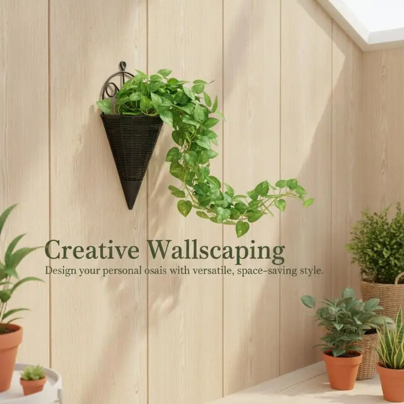 Hanging Cone Wall Planter Basket Imitation Rattan Craft Multi Color Options Perfect For Balcony Living Room Wall Flower Decor