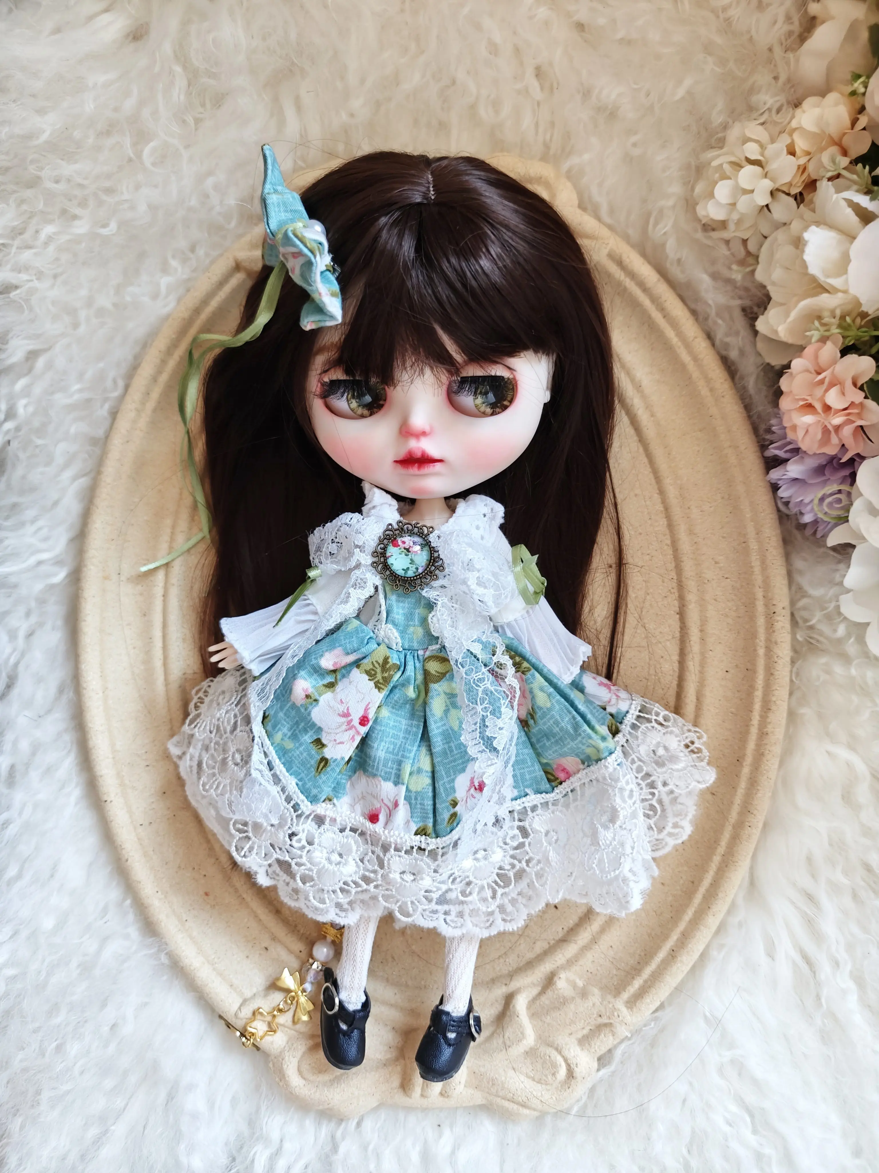 ICY DBS Blyth Doll Toys for Girls  dress Blue Floral Dance Retro Court OB22 OB24 AZONE accessories blythe doll clothes