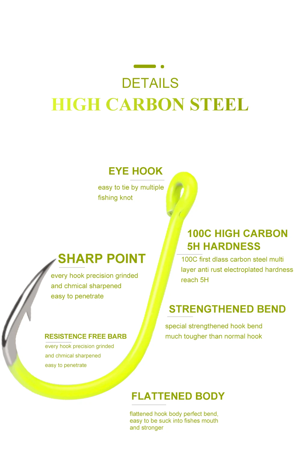 NGB 50PCS Sharp High-carbon Stahl Angelhaken Stacheldraht Fluoreszierende Angeln Langlebig Haken Fisch Getriebe Kampf Haken Mit Auge für Karpfen – Detail 4