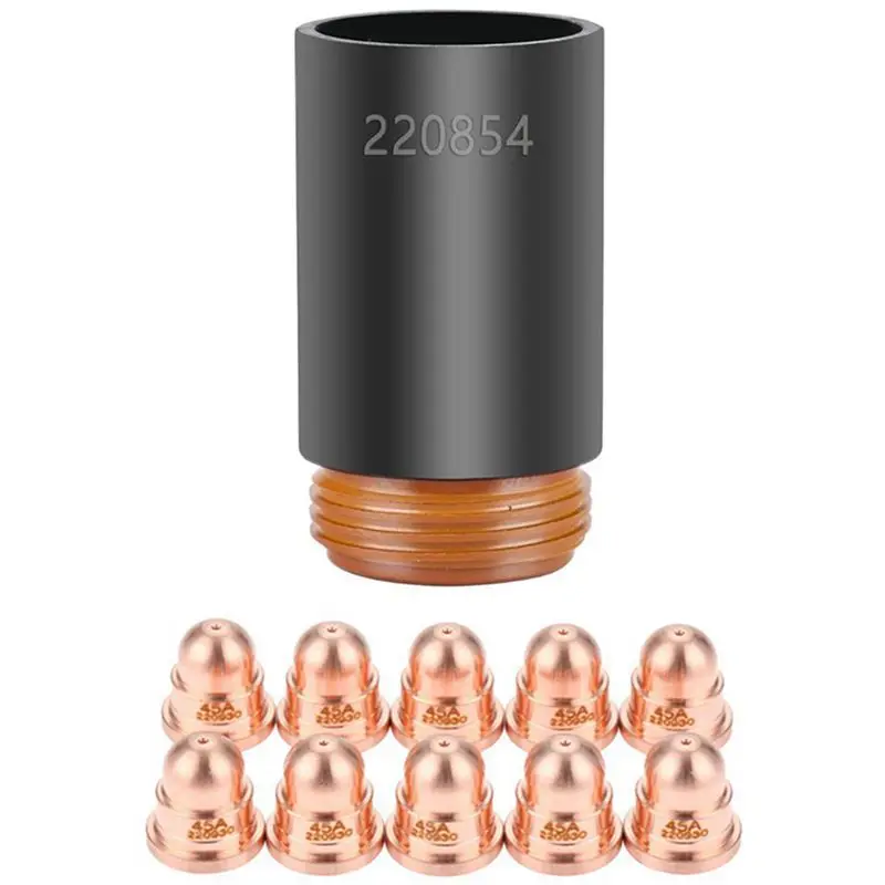 

1 Pcs Plasma Retaining Cap Cutting Cover Plasma Retaining Cap & 50 Pcs 45A Nozzle 220930 Nozzle