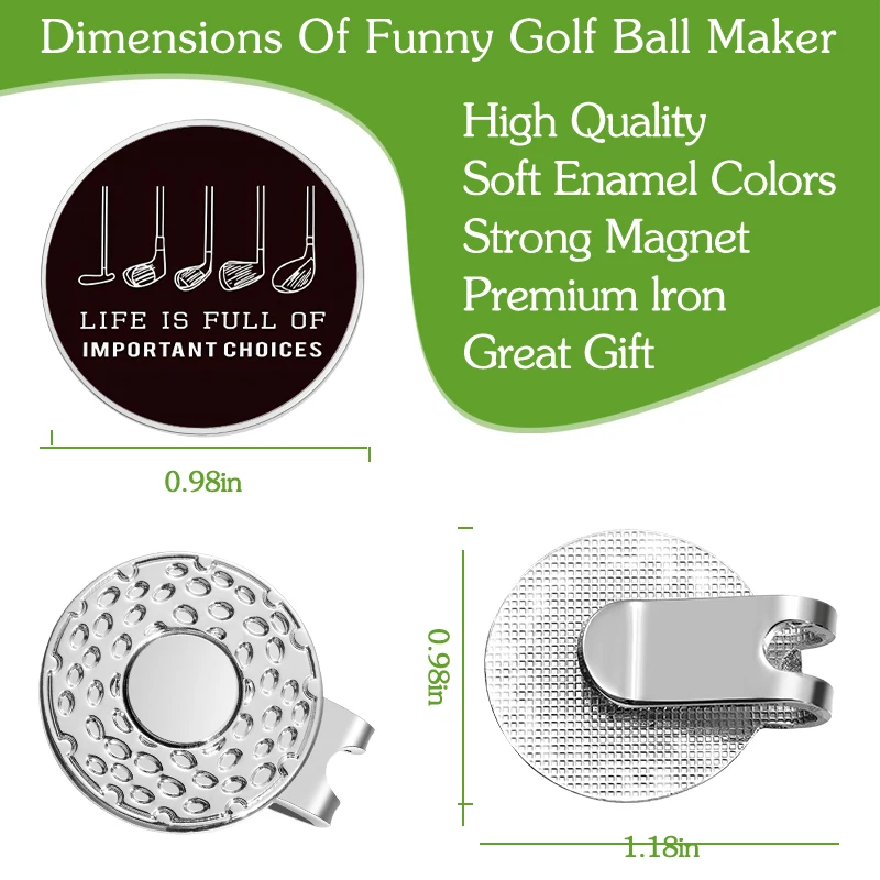 Golf Club Cartoon Pattern Golf Ball Marker Hat Clip Magnetic Golf Hat Clips Accessories Jewelry Gift for Golfer Birthday