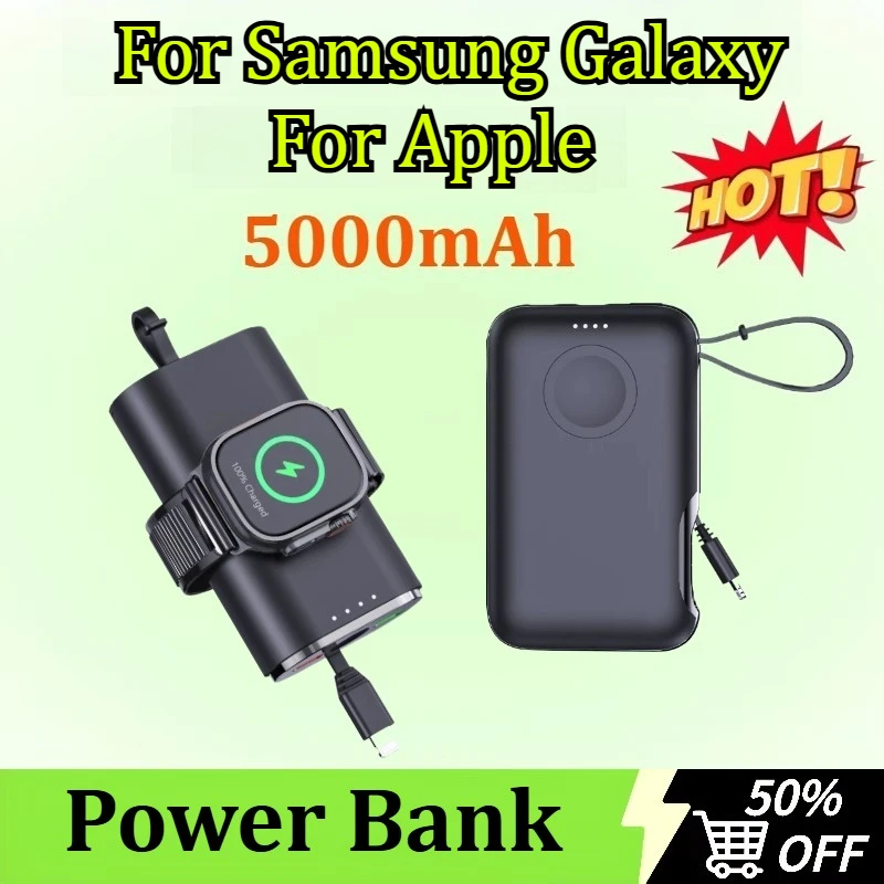 

5000mAh Wireless Power Bank Comes with Cord Portable Watch Wireless Charger for Samsung Galaxy for Apple Watch Auxiliary Battery