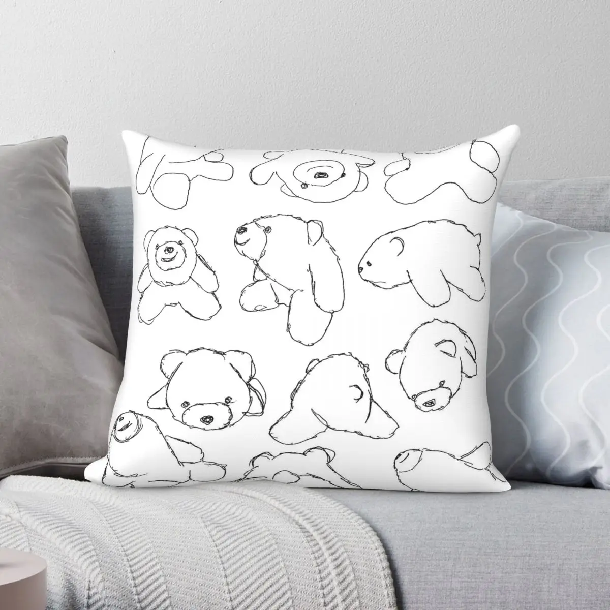 Floating Bear Sketch Square Pillowcase Polyester Linen Velvet Creative Zip Decorative Car Cushion Cover
