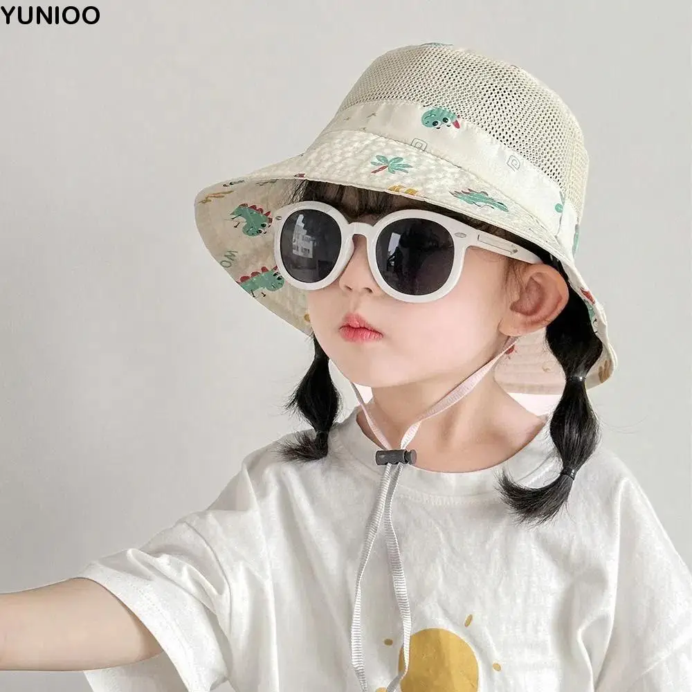 

Casual Summer Baby Bucket Cap Mesh Breathable Boys Girls Sunhat Cute Cartoon Animal Fisherman Caps Kids