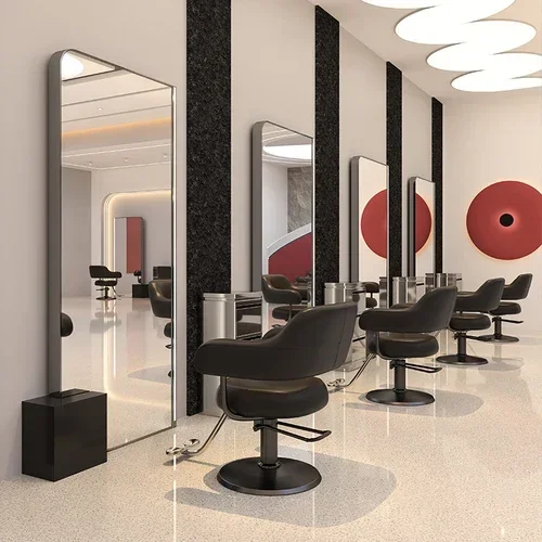 LBarber Shop Specchio da parrucchiere su un solo lato per parrucchiere Specchio da taglio per capelli con lampada Specchio da pavimento
