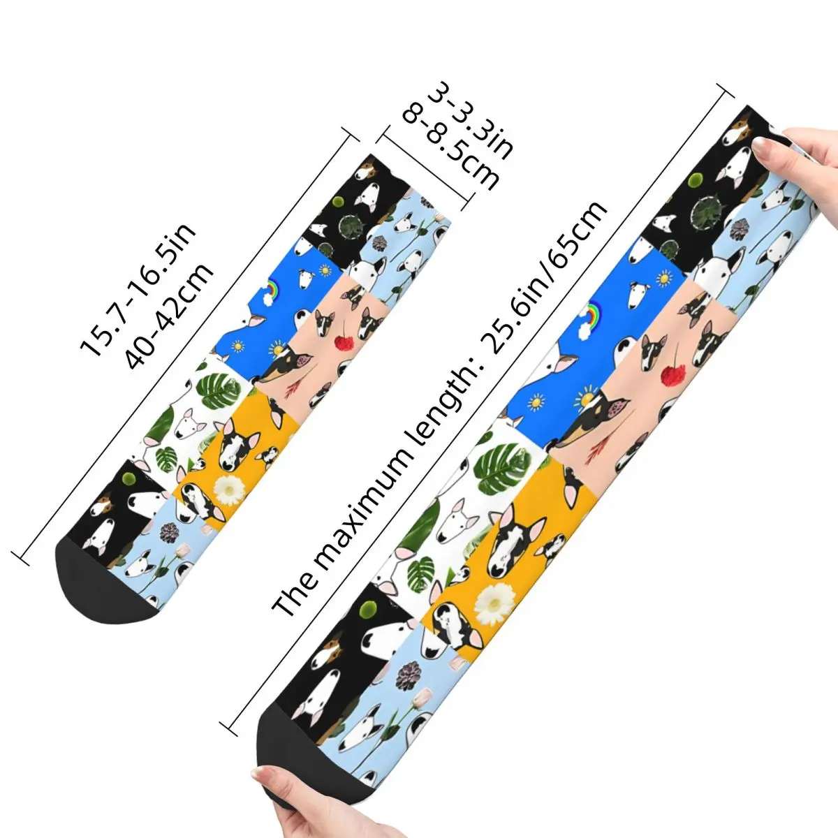 Happy Men's Socks Bully Patchwork Quilt Retro Bull Terrier Pet Dog Harajuku Casual Crew Sock Gift Pattern Printed