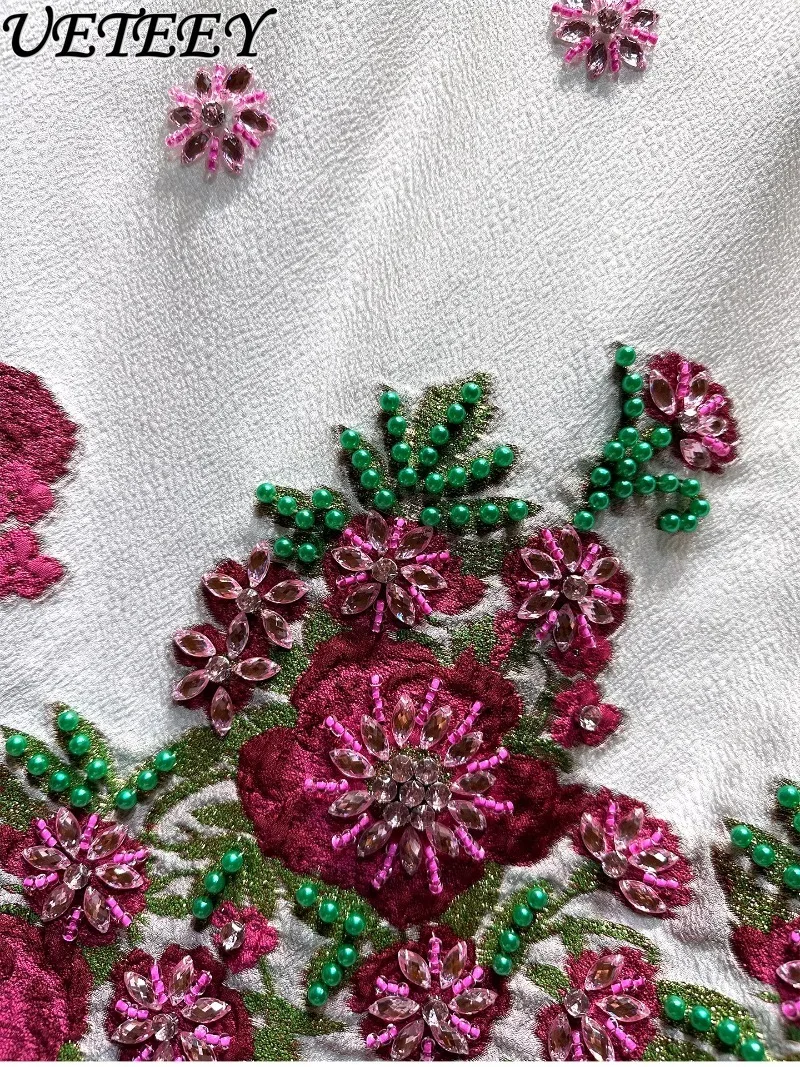 Senso di fascia alta Unico Industria pesante Perline Abito jacquard a maniche corte che riduce l'età Temperamento eleganza femminile Nuovi abiti