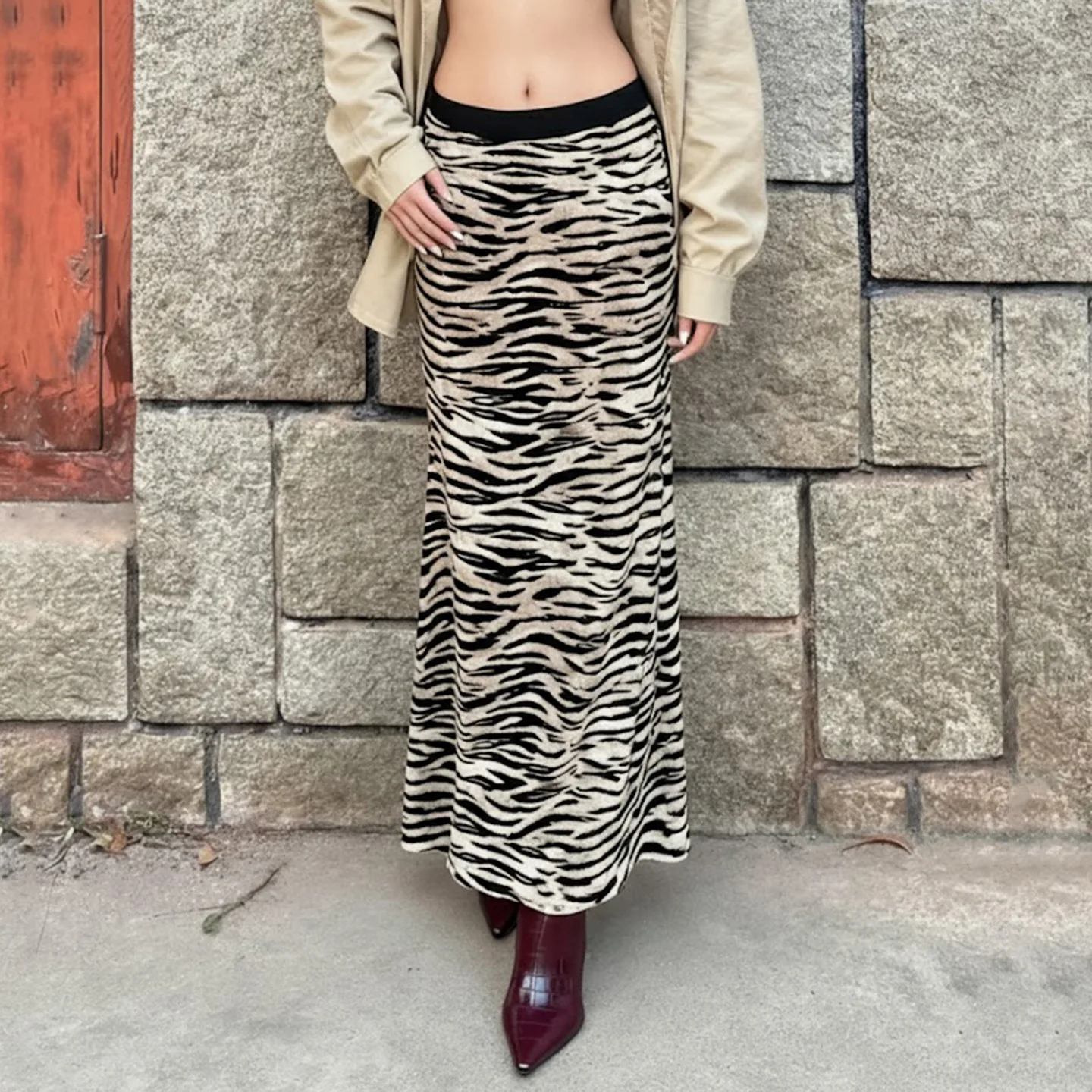 

2026 Spring and Summer Women's Clothing High Waist Hip Wrap One-step Skirt Zebra Print Split Skirt