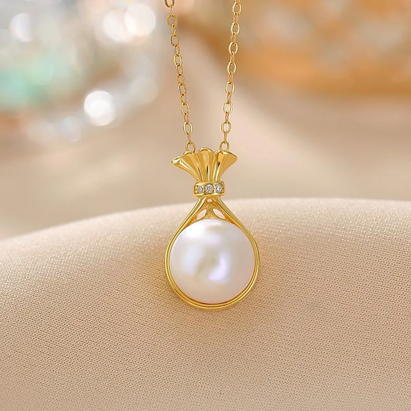 

TIMESWIND White Pearl S925 Silver Coin Hollow Round Pendant Women Necklace with Certificate