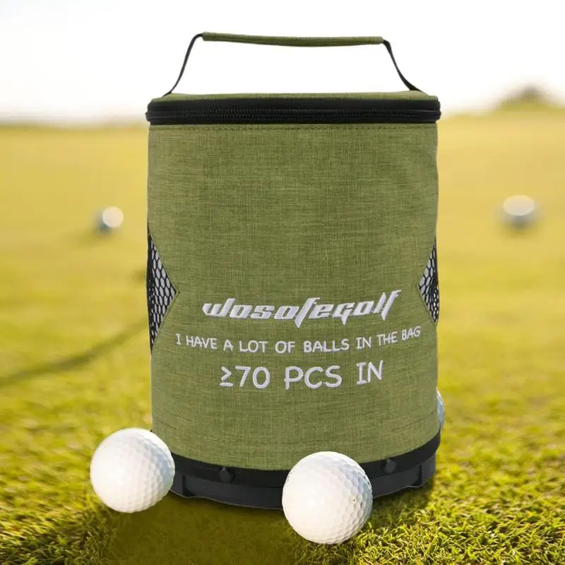 Golf Ball Bag Sack Large Capacity Cylinder Golf Ball Bag with Zipper Portable Foldable Storage Pouches Lightweight Golf Sack