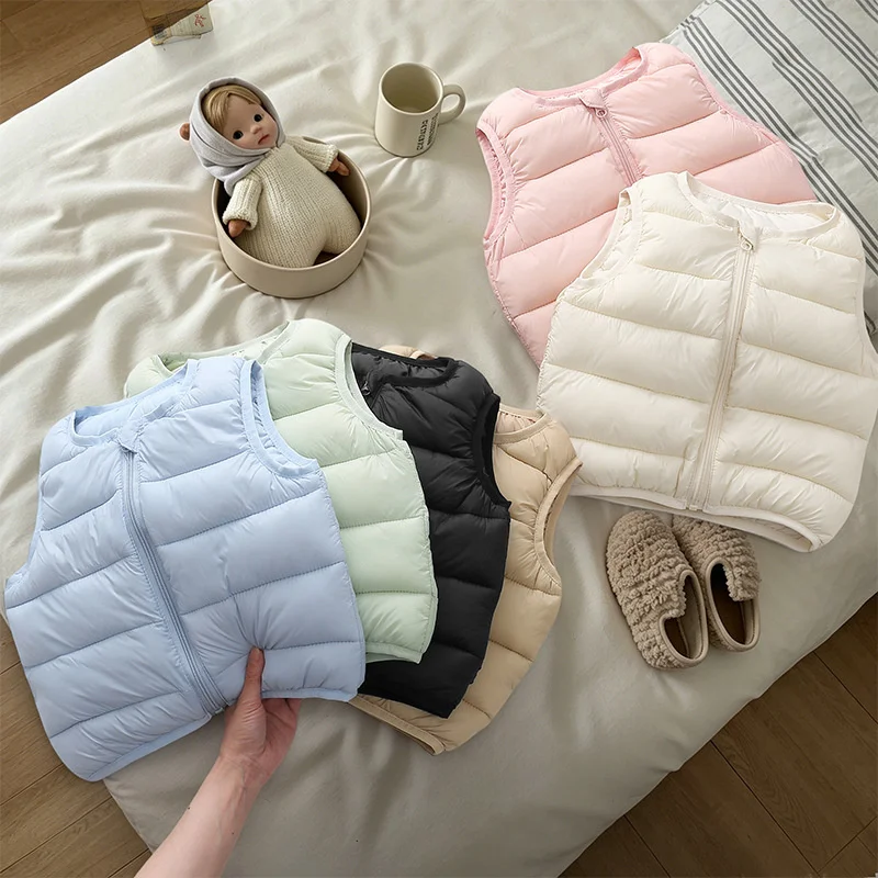 Boys Girls Warm Vest Jacket Winter Autumn Children Clothing Thin Down Waistcoat Kids Solid Zipper Coats 2-6 Years