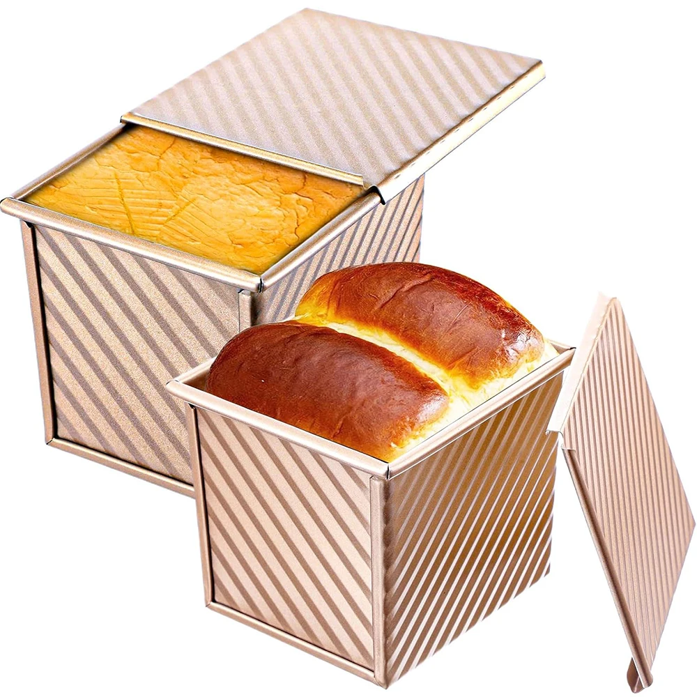 Square Loaf Pan with Lid Nonstick Sandwich Bread Loaf Pan Carbon Steel Cube Toast Mold Box with Cover for Toaster Oven