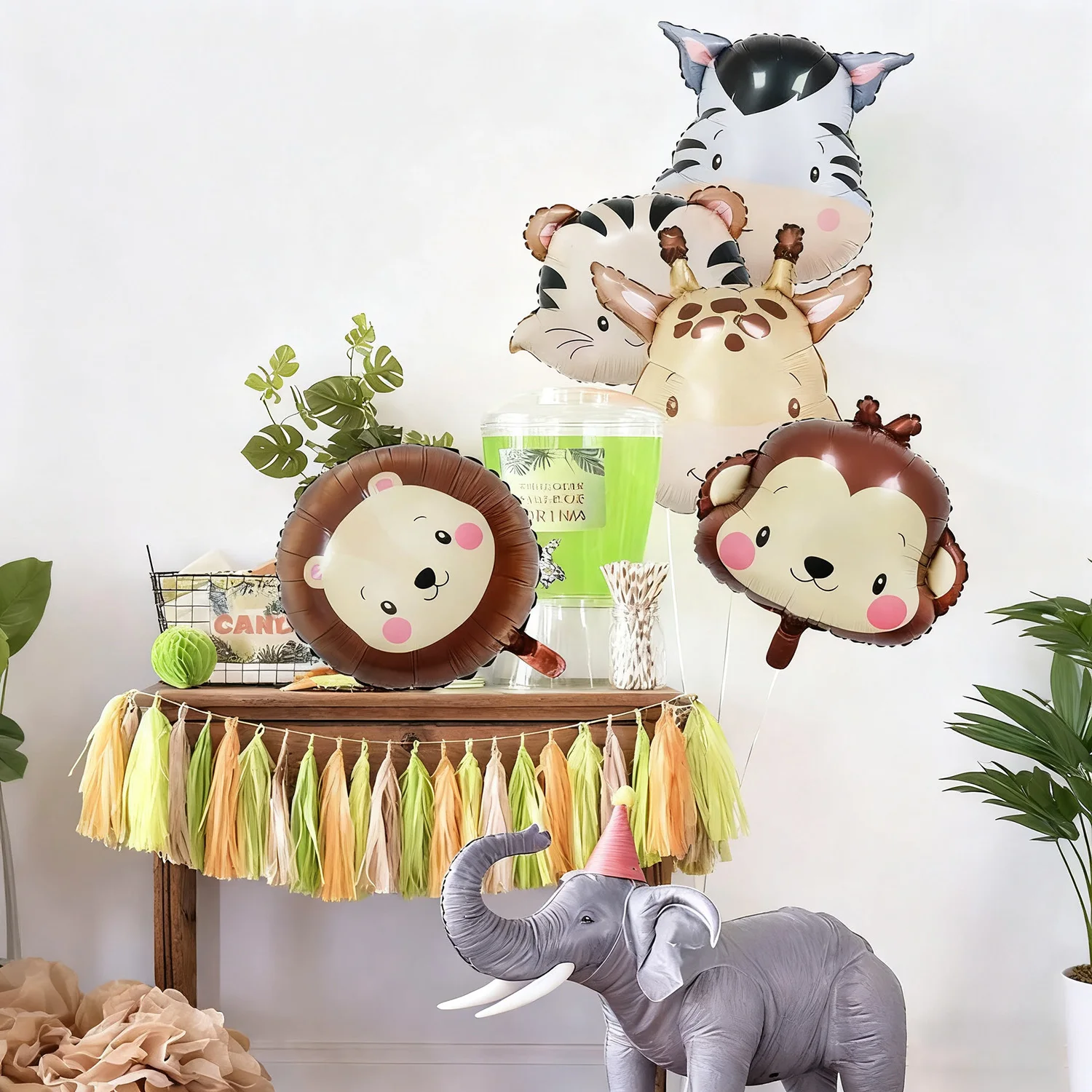 1/5 Stück Tierkopf Ballon Löwe Affe Tiger Zebra Giraffe Perfekt für Geburtstagsparty-Dekoration, Dschungel-Party-Dekoration – Detail 5