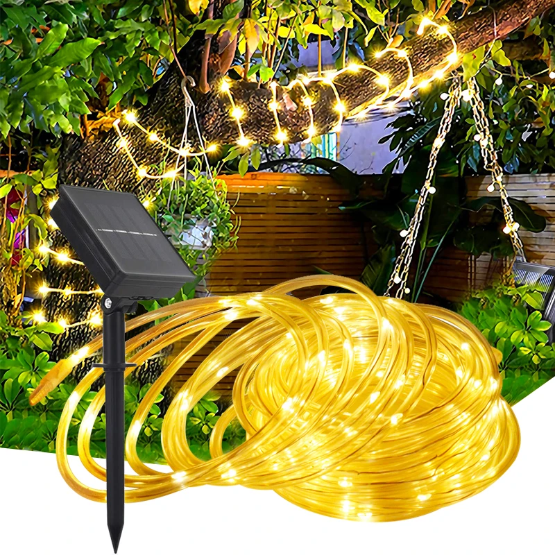 Christmas Decorations 2025 Led Solar Tube Rope Fairy Light Outdoor Waterproof IP44 30Meters String Lights New Year Eve 2025 Wedd