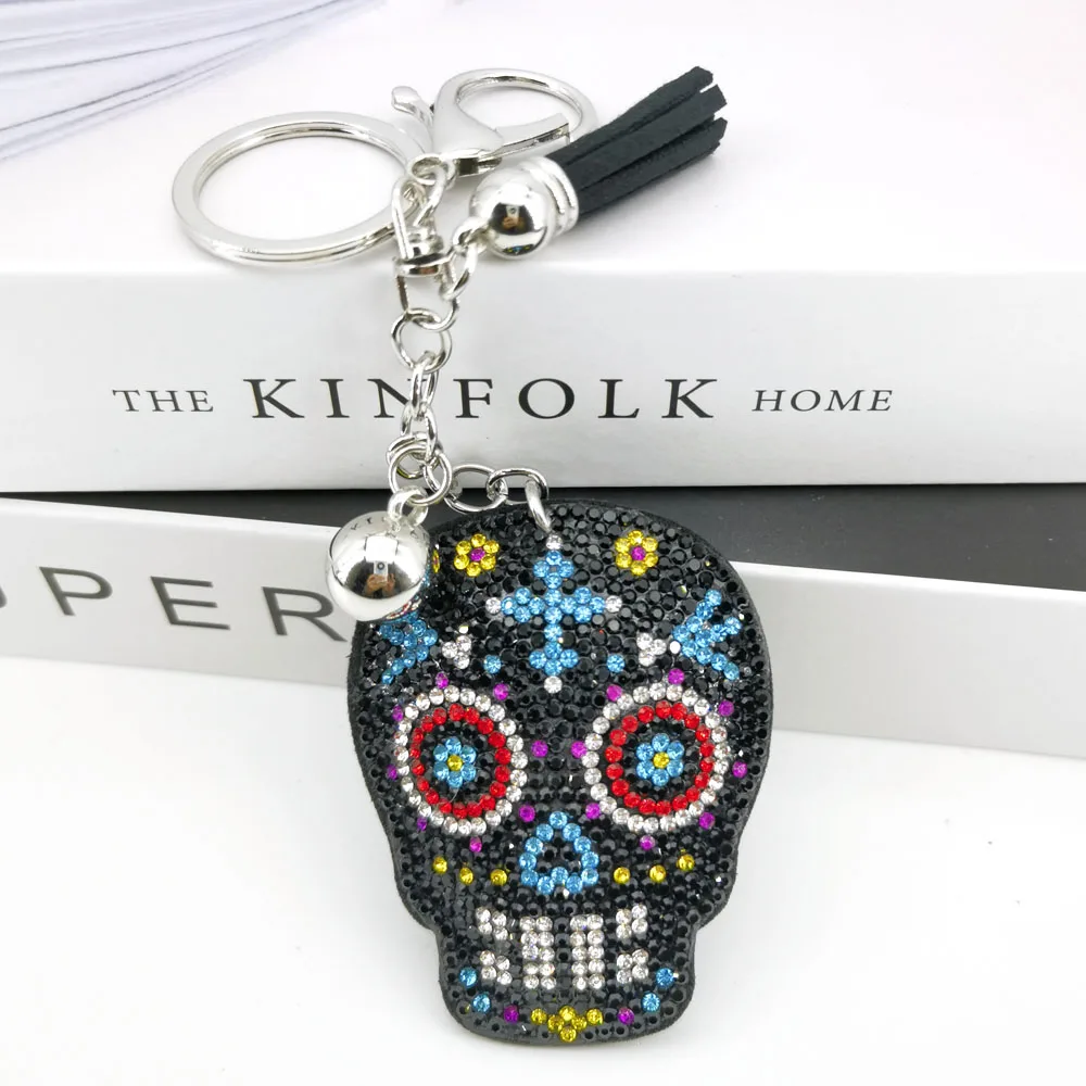 Death Skull Skeleton Tassel Key Ring Bag Accessories Crystal Rhinestone Alloy Keychain Punk Car Key Chain Jewelry Gifts