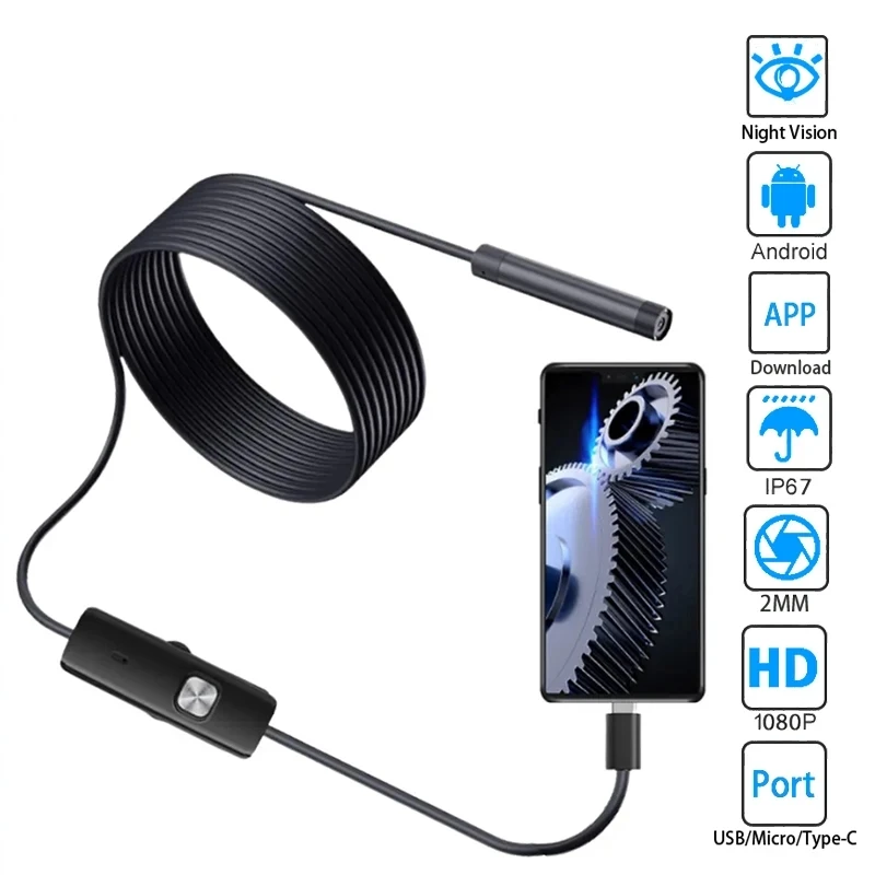 USB Endoscope Camera Type-C Android Flexible Snake Hard Wire 1M 5M Cable Inspecte Camera Borescope for Home Repair Inspection