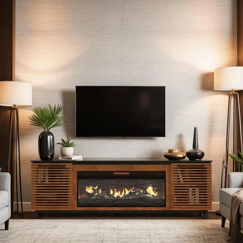 

86" Fireplace TV Stand Console for TVs up to 100", Easy Assembly, Black & Bourbon Finish