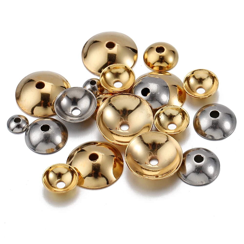 50pcs Gold Color Bead Caps Round Spacer Beads Cap for Bracelet Necklace Charms Pendants Stainless Steel Bracelets Accessories