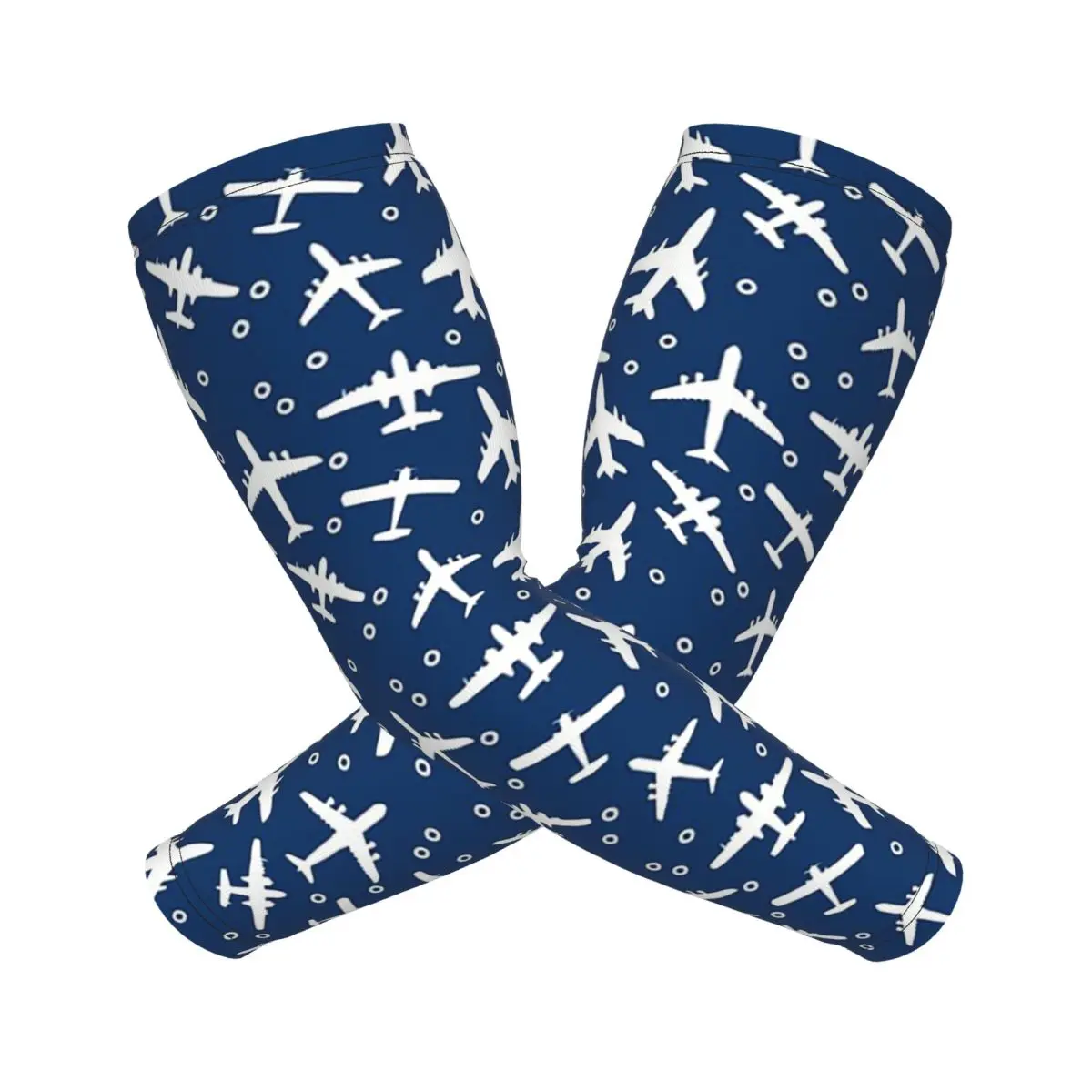 Blue And White Aeroplanes Silhouette Pattern Arm Sleeves Men Women Sun UV Protection Tattoo Cover Up Sports Cooling Cycling