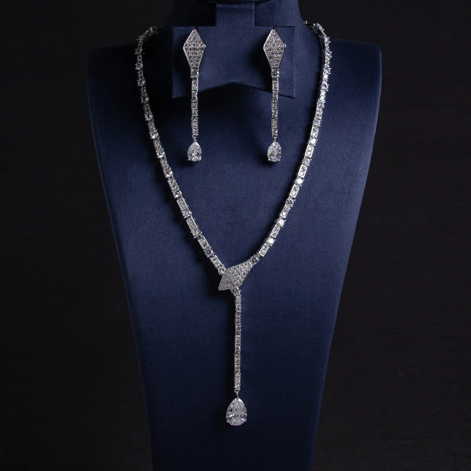 HIBRIDE New Long Drops Ladies Daily Zirconia Jewellery Necklace Earrings Set Party Graduation Party Summer Prom Holiday S-608