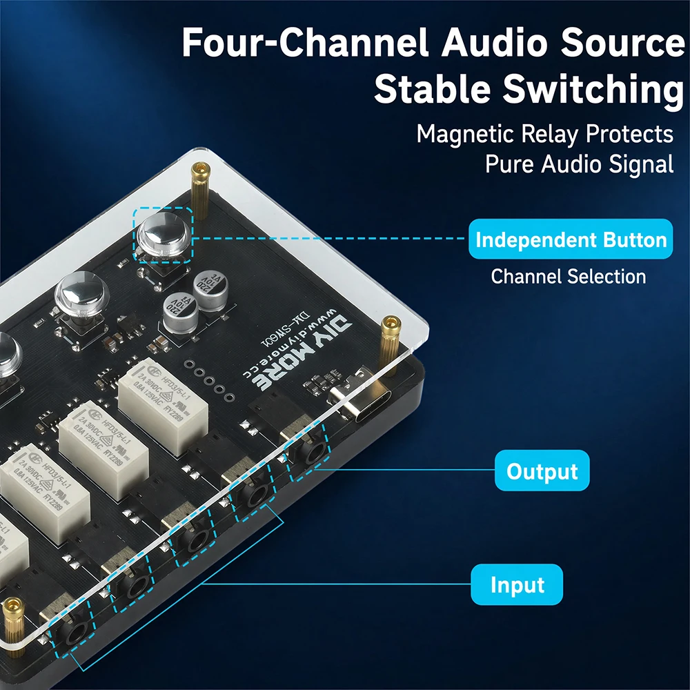 DC 5V AUX 3.5mm  4 In 1 Out  Audio Switcher  Module Power Sound Transmission Type-C interface DM-SW601 for Electronic  Kit