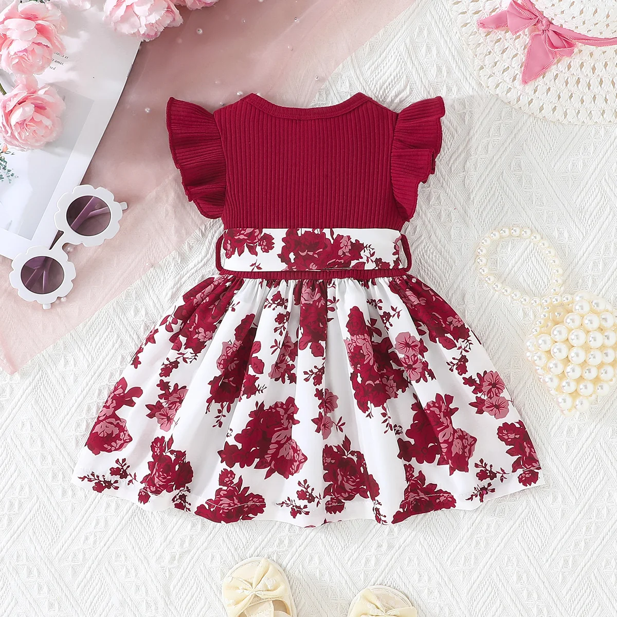 Dress For Kids 3-36 Months Butterfly Sleeve Cute Floral Summer Princess Formal Dresses Ootd For Newborn Baby Girl