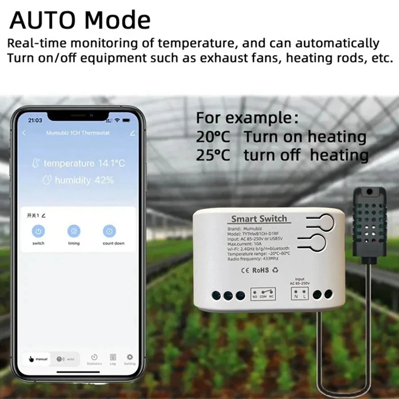 Tuya Smart Life Wifi Switch Relay Temperature Humidity Monitoring Thermostat Sensor Passive Dry Contact-A69F