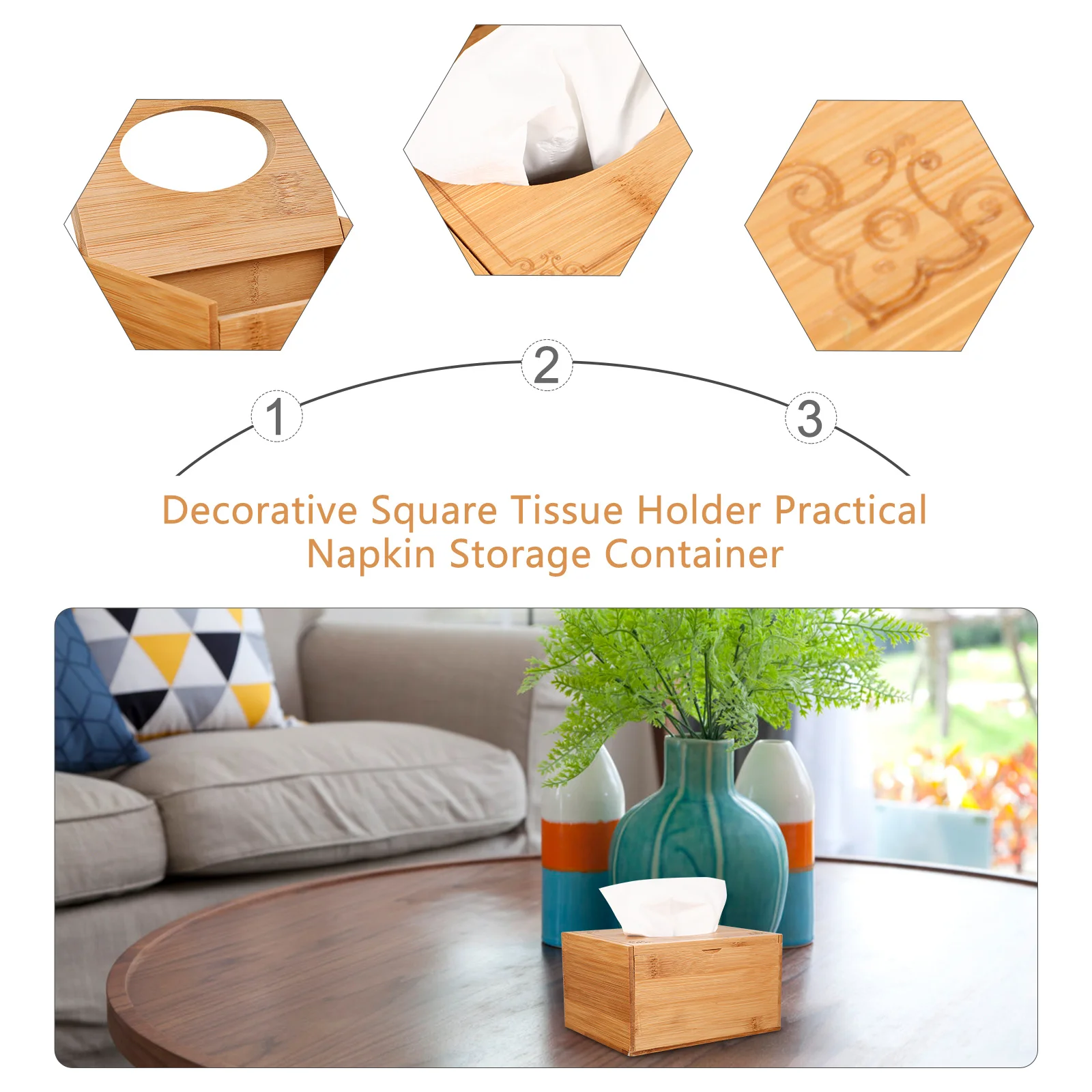 

1 pc Bamboo Wood Tissue Box Rectangular Napkin Holder Household Decorative Storage Case For Living Room Bedroom Kitchen Office