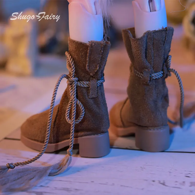 BJD Shoes 1/6 Brown Fashion Low-heeled Shoes WX6-348 Mid-calf Boots with Wedge Heels Doll Accessories Suitable for YOSD Body